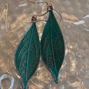 Green Patina Leaf Earrings
